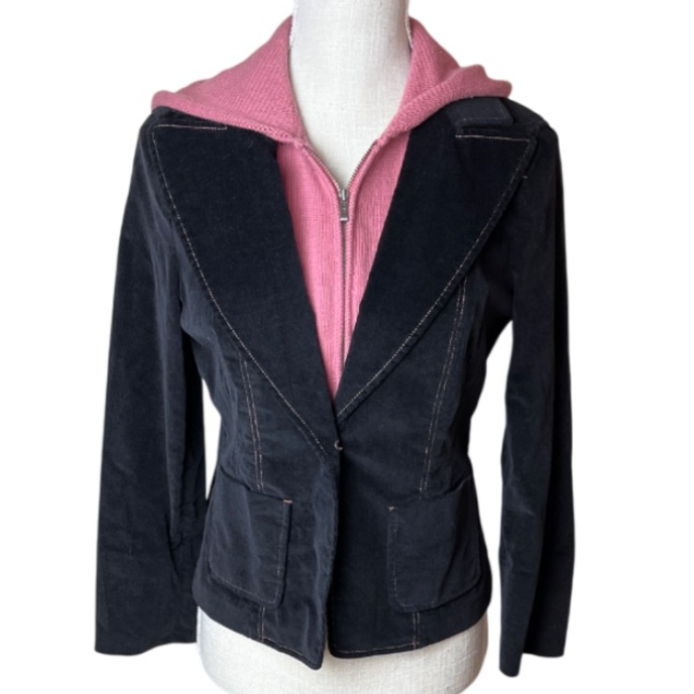 BEBE Black & Pink Hooded‎ Blazer Jacket- 8